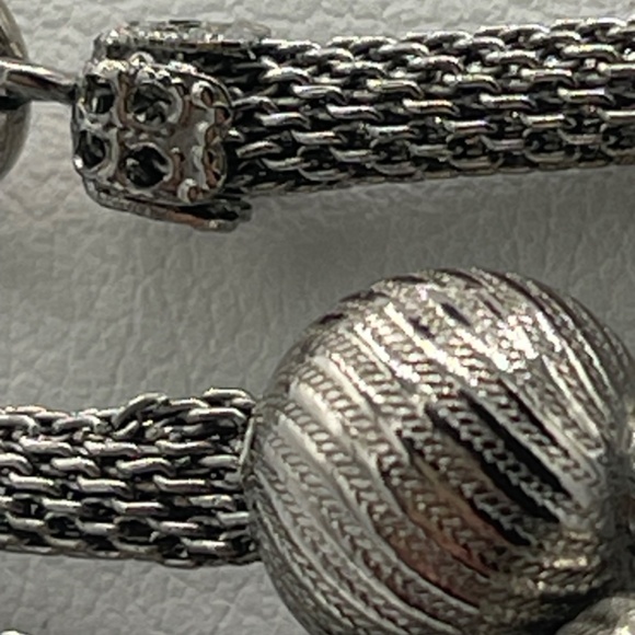 60" Silver Tone Mesh Necklace With Textured Bead Accents - Picture 8 of 11